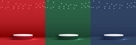 Set podium shape for show cosmetic product display for christmas day or new years. stand product showcase with light christmas. vector design.のイラスト素材