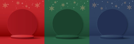 Set podium shape for show cosmetic product display for christmas day or new years. stand product showcase with snowflake. vector design.のイラスト素材