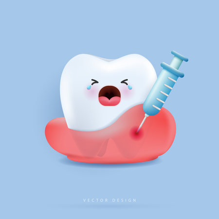 Anesthetic injection in the gum for the treatment of the tooth. dental care suitable children dentistry for medical apps, websites and hospital. medical vector illustration. vector designのイラスト素材