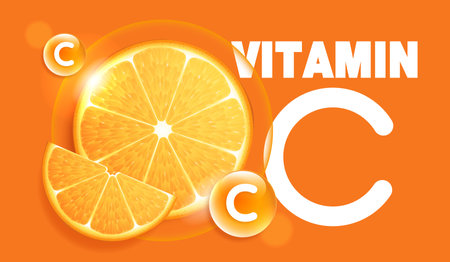 Orange fruits sliced top view on orange background. design for packaging presentation, advertising, cosmetic product display background. vitamin C nature. vector design.のイラスト素材