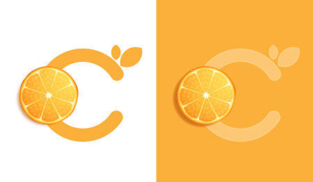 Orange fruits sliced top view on orange background. design for packaging presentation, advertising, cosmetic product display background. vitamin C nature. vector design.のイラスト素材