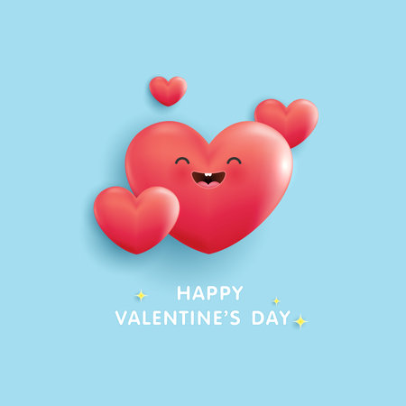 Happy Valentine's Day, icon heart symbol love. cute hearts red cartoon on blue background. vector illustration design.のイラスト素材