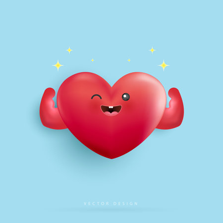 Cartoon heart character is strong. pulse heartbeat. cute happy healthy smiling blood drop character for medical apps, websites and hospital. vector design.のイラスト素材