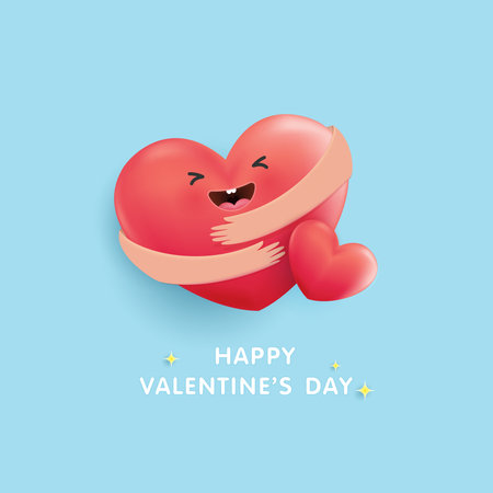 Happy Valentine's Day, icon heart symbol love. hearts hugging each other. cute hearts red cartoon on blue background. vector illustration design.のイラスト素材