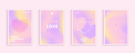 Happy Valentine's Day greeting cards. trendy gradients for brochures, advertising and postcard. romantic cute event flyers for banners or mobile social posts. vector design.のイラスト素材