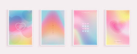 Happy Valentine's Day greeting cards. trendy gradients for brochures, advertising and postcard. romantic cute event flyers for banners or mobile social posts. vector design.のイラスト素材
