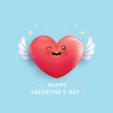 Happy Valentine's Day, icon heart symbol love. cute hearts red cartoon on blue background. heart flies to you. vector illustration design.のイラスト素材