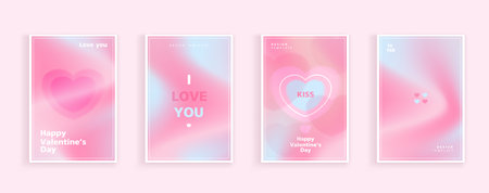 Happy Valentine's Day greeting cards. trendy gradients for brochures, advertising and postcard. romantic cute event flyers for banners or mobile social posts. vector design.のイラスト素材
