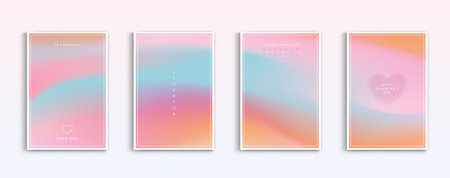 Happy Valentine's Day greeting cards. trendy gradients for brochures, advertising and postcard. romantic cute event flyers for banners or mobile social posts. vector design.のイラスト素材