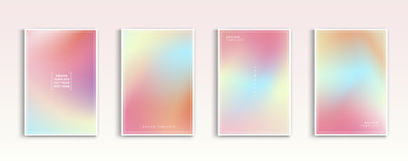 Pastel gradient backgrounds vector set. soft tender yellow, orange, pink, purple and blue colours abstract background for app, web design, webpages, banners, greeting cards. Vector design.のイラスト素材