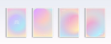 Pastel gradient backgrounds vector set. soft tender yellow, orange, pink, purple and blue colours abstract background for app, web design, webpages, banners, greeting cards. Vector design.のイラスト素材
