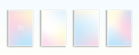 Pastel gradient backgrounds vector set. soft tender yellow, pink, white and blue colours abstract background for app, web design, webpages, banners, greeting cards. Vector design illustration.のイラスト素材