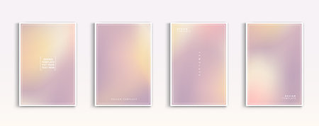 Pastel gradient backgrounds vector set. soft tender yellow, pink, white and purple colours abstract background for app, web design, webpages, banners, greeting cards. Vector design illustration.のイラスト素材