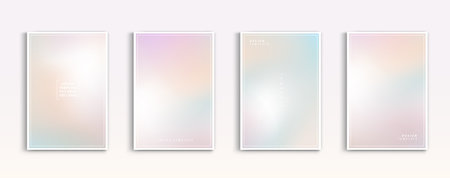 Pastel gradient backgrounds vector set. soft tender yellow, pink, white and purple colours abstract background for app, web design, webpages, banners, greeting cards. Vector design illustration.のイラスト素材
