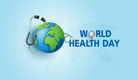 World Health Day is a global health awareness day celebrated every year on 7th April. health care medical science with icon digital technology world concept modern business. vector designのイラスト素材