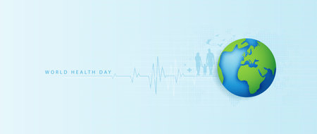 World Health Day is a global health awareness day celebrated every year on 7th April. health care medical science with icon digital technology world concept modern business. vector designのイラスト素材