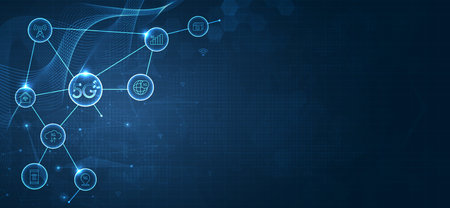 5G technology wireless data transmission, high-speed internet in abstract. Information flow modern network connection concept background. global connection and internet network concept. vector design.のイラスト素材