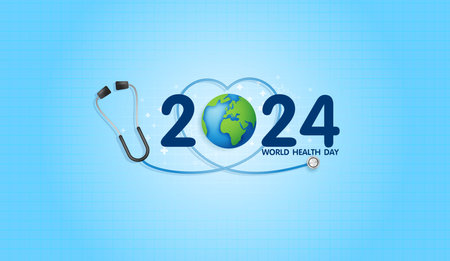 World Health Day is a global health awareness day celebrated every year on 7th April, 2024 health care medical science with icon digital technology world concept modern business. vector design.のイラスト素材