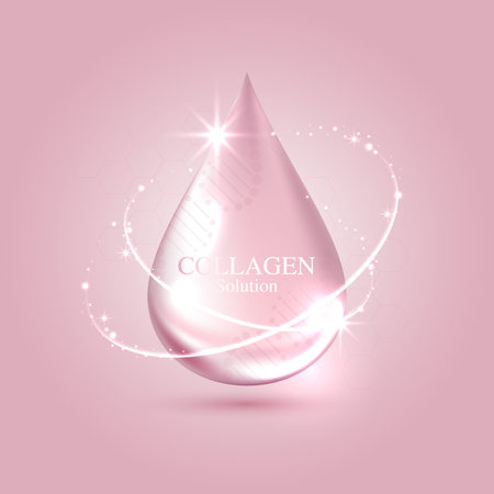 Collagen solution and DNA on a pink background. vitamin solution complex with chemical formula from nature. beauty treatment nutrition skin care design. medical and scientific concepts. vector design.のイラスト素材