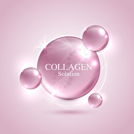 Collagen solution and DNA on a pink background. vitamin solution complex with chemical formula from nature. beauty treatment nutrition skin care design. medical and scientific concepts. vector design.のイラスト素材