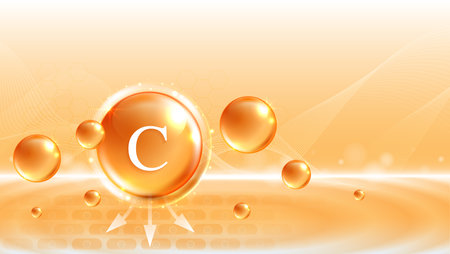 Vitamin C. drop vitamin C and cream collagen complex with from serum nature skin care vitamins. natural skin care cosmetic stimulate collagen. vector design.のイラスト素材