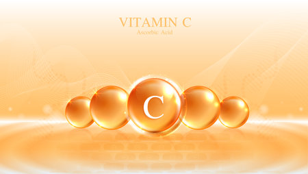 Vitamin C. drop vitamin C and cream collagen complex with from serum nature skin care vitamins. natural skin care cosmetic stimulate collagen. vector design.のイラスト素材