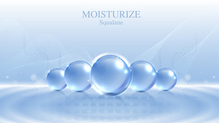 Moisturizer and hyaluronic acid on a blue background. skin care with water droplets is absorbed into the skin and cells. use ads, lotions, serums, creams. medical and scientific concepts. vector.のイラスト素材