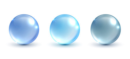 Blue water ball on an isolated white background. skin care with water droplets is absorbed into the skin and cells. use ads, lotions, serums, creams. medical and scientific concepts. vector.のイラスト素材