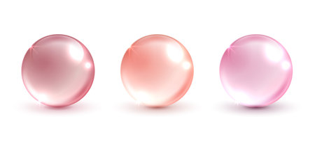 Pink water ball on an isolated white background. skin care with water droplets is absorbed into the skin and cells. use ads, lotions, serums, creams. medical and scientific concepts. vector.のイラスト素材
