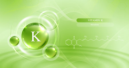 Vitamin K and structure. vitamin complex with chemical formula from nature. beauty treatment nutrition skin care design. Medical and scientific concepts. vector design.のイラスト素材