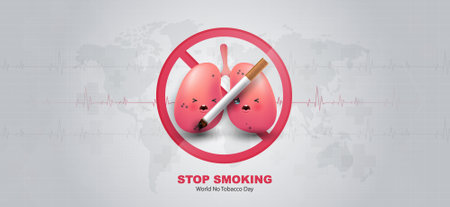 World no tobacco day, a concept for stop smoking. heart bit line and cigarette. dangers of smoking. smoking effect on lung with people around and family. vector design.のイラスト素材