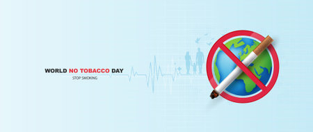 World no tobacco day, a concept for stop smoking. heart bit line and cigarette. dangers of smoking. smoking effect on lung with people around and family. vector design.のイラスト素材