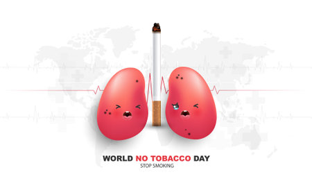 Concept of no smoking and World No Tobacco Day with lung and cigarette. World No Tobacco Day with family and no smoking. vector design.のイラスト素材