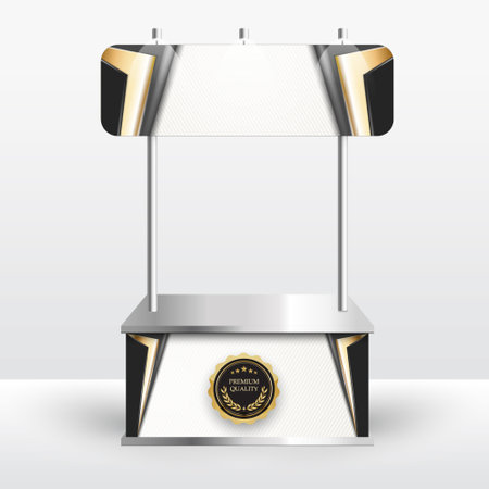 Luxury product display counter black gold Isolated from the white background. Display tables for sale. vector design illustration.のイラスト素材