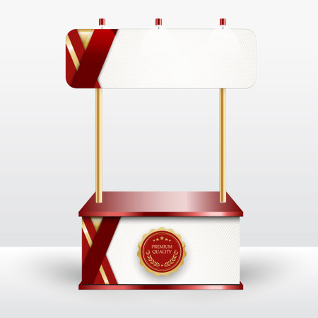 Luxury product display counter red gold Isolated from the white background. Display tables for sale. vector design illustration.のイラスト素材