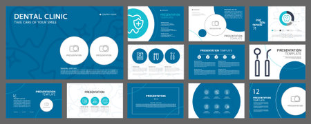 Business presentation templates for dentist clinic. use in presentation, flyer and leaflet, corporate report, marketing and advertising. medical health and dentistry concept. vector design.のイラスト素材