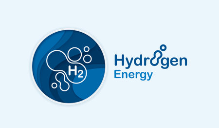Hydrogen energy technology paper art with icon. reduce carbon dioxide and greenhouse gases production fuel station. new green energy water vector design.のイラスト素材