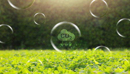 Reduce CO2 or carbon concept in bubbles. CO2 emission using clean energy and limit global warming. save our planet, world environment day, world earth day. sustainable development and green business.の写真素材