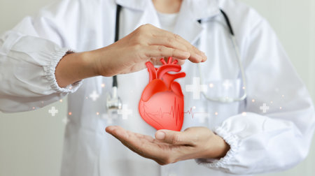 Health care medical focus heartbeat for checking the function of the patient heart. health insurance, love, world heart day, check up, heart attack and cardiology. hospital, service and business.の写真素材