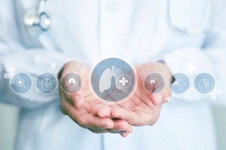 Health care and medical about lungs. respiratory disease, lung cancer, bronchitis, bronchial asthma, tuberculosis, pneumonia, hospital. world no tobacco day. lung disease treatment for hospital.の写真素材