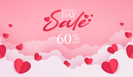 Valentine's Day Sale commercial poster or banner with symbol of heart on pink background. promotion and shopping template or background for love and valentine's day concept. vector design.のイラスト素材