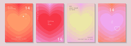 Happy Valentine's Day greeting cards. trendy gradients for brochures, advertising and postcard. romantic cute event flyers for banners or mobile social posts. vector design.のイラスト素材