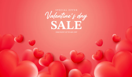Valentine's Day Sale commercial poster or banner with symbol of heart on pink background. promotion and shopping template or background for love and valentine's day concept. vector design.のイラスト素材