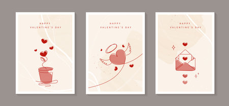 Happy Valentine's Day red love heart. modern abstract design with hearts, doodles, line arts and modern typography. for ads, branding, banner, cover, label, poster print. vector design.のイラスト素材
