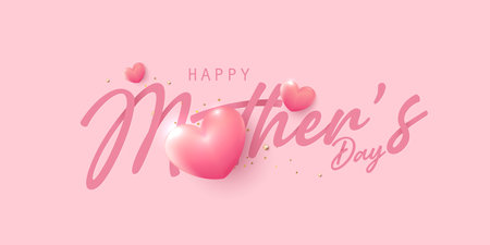 Happy Mothers Day lettering. Mothers day greeting card with heart on pink background. symbols of love in shape of heart for greeting card, cover and label. vector design.のイラスト素材