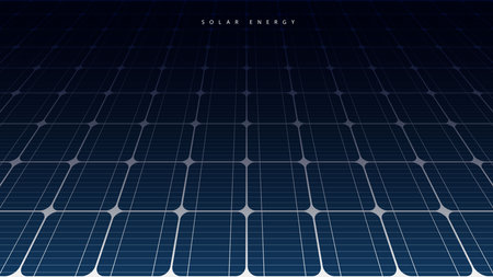 Futuristic solar panel technology background with digital grid lines and glowing blue energy for clean, renewable power concepts and innovation in green energy systems. vector design.のイラスト素材