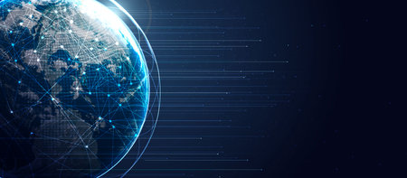 Global 5G network wireless systems and internet technology concept. smart city communication network. 5G wireless mobile internet wifi connection data. Elements of this image furnished by NASA.の写真素材