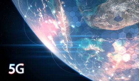 Global 5G network wireless systems and internet technology concept. smart city communication network. 5G wireless mobile internet wifi connection data. Elements of this image furnished by NASA.の写真素材