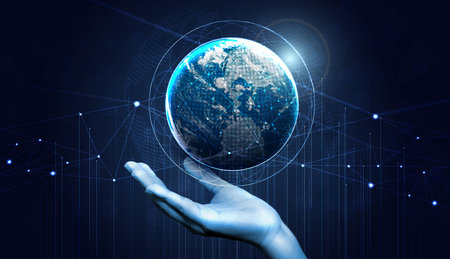 Global 5G network wireless systems and internet technology concept. smart city communication network. 5G wireless mobile internet wifi connection data. Elements of this image furnished by NASA.の写真素材