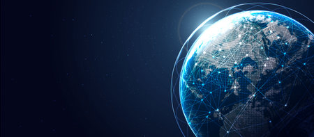 Global 5G network wireless systems and internet technology concept. smart city communication network. 5G wireless mobile internet wifi connection data. Elements of this image furnished by NASA.の写真素材